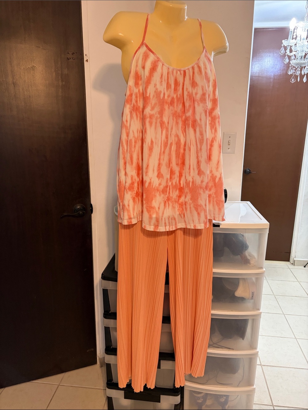 Rainbow Orange Tie-Dye Tank with Peach Wide-Leg Pants